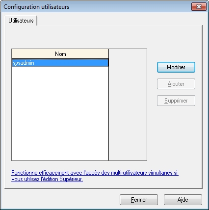 Fenêtre de configuration des utilisateurs